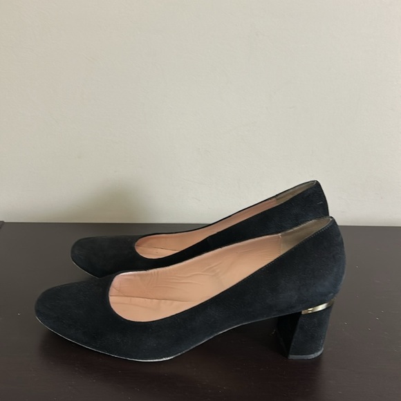 Kate Spade Dolores Too Designer Black Suede Gold Block Heel Pumps Sz 10 - Picture 5 of 10